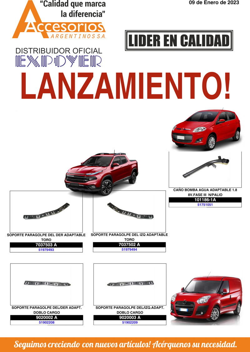 Soporte paragolpe y Caño bomba de agua linea Fiat