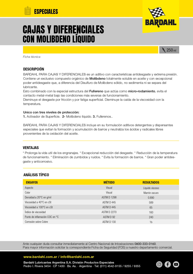 Aditivo Bardahl para Cajas y Diferenciales con Molibdeno