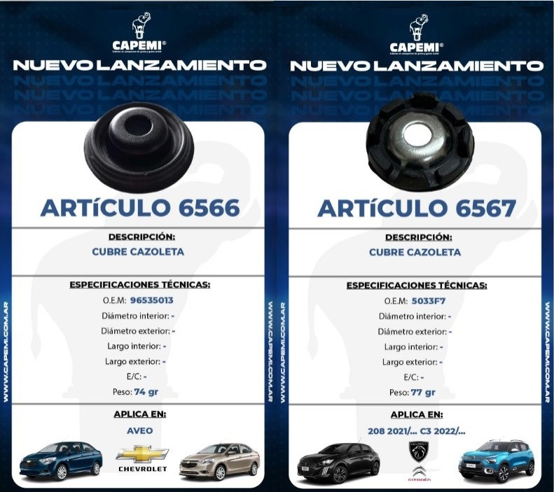 Cubre cazoletas y bujes CAPEMI para varios modelos