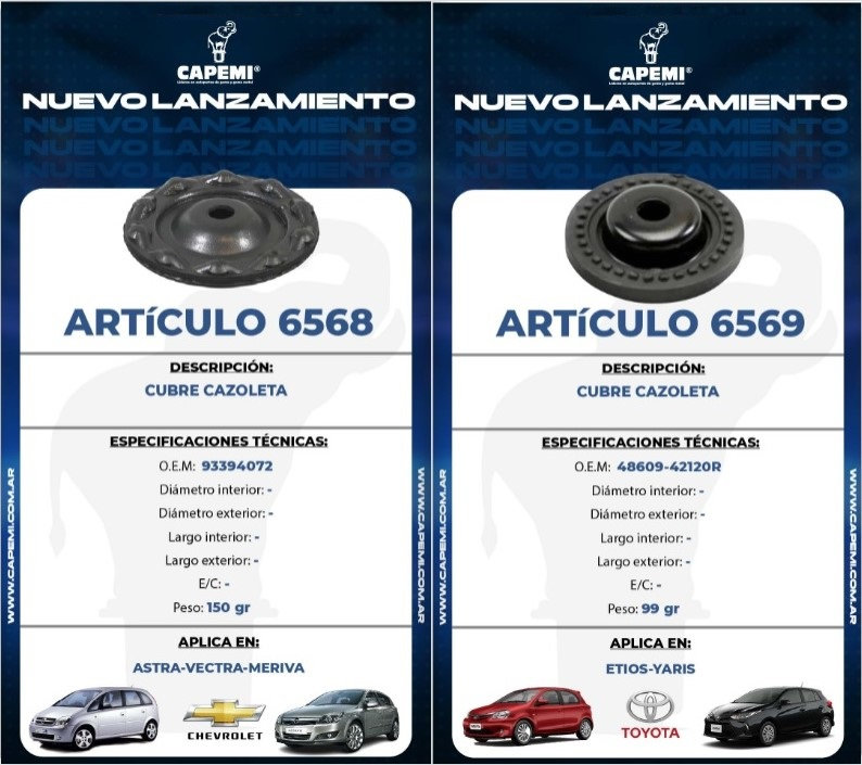 Cubre cazoletas y bujes CAPEMI para varios modelos