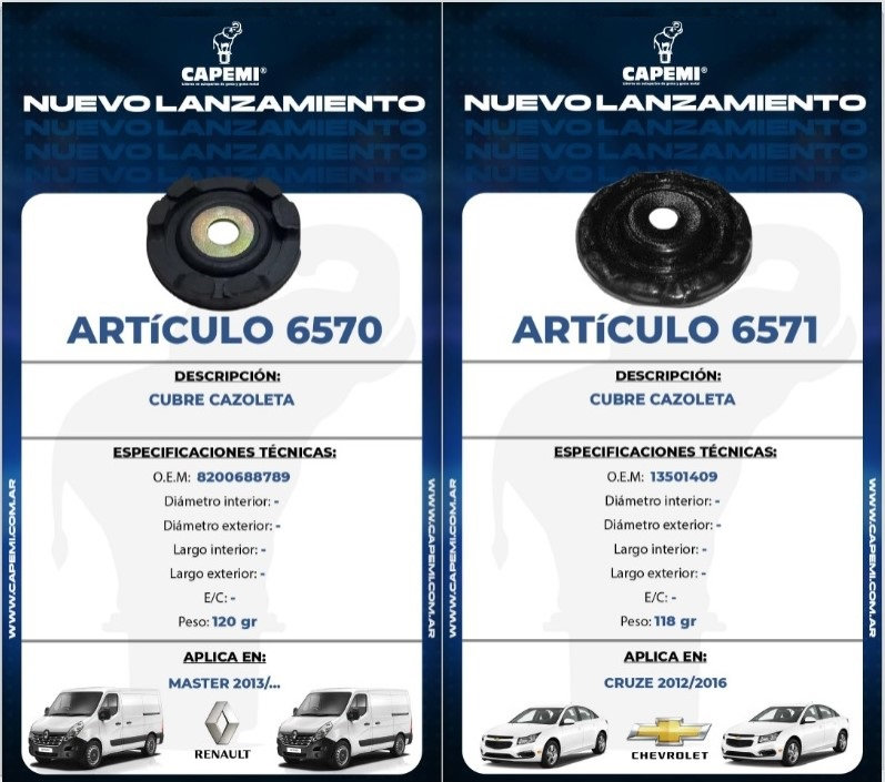 Cubre cazoletas y bujes CAPEMI para varios modelos