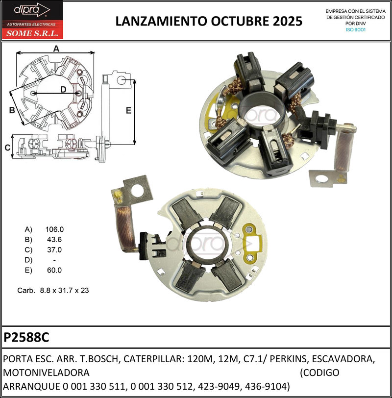 Dipra suma nuevos porta escobillas y piezas de arranque